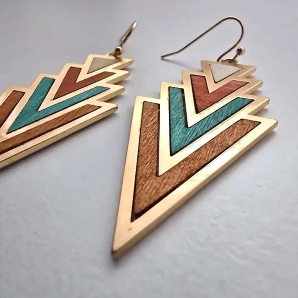 NEW Wood Arrow Teal Boho Dangle Earrings